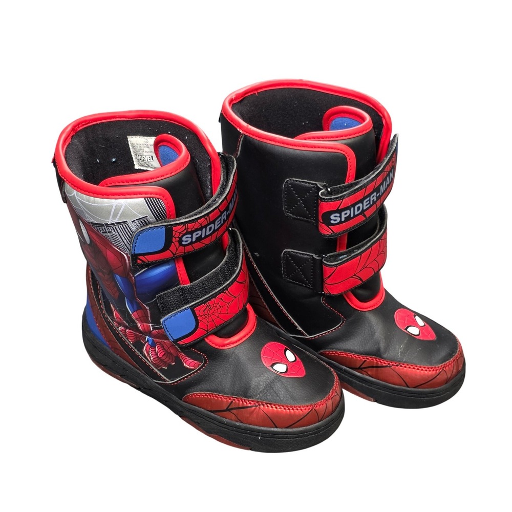 Marvel Spider-Man Winter Snow Boots Boy's Size 1 Black Red Blue Hook and Loop